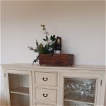 For sale: Glass fronted solid wood side cabinet