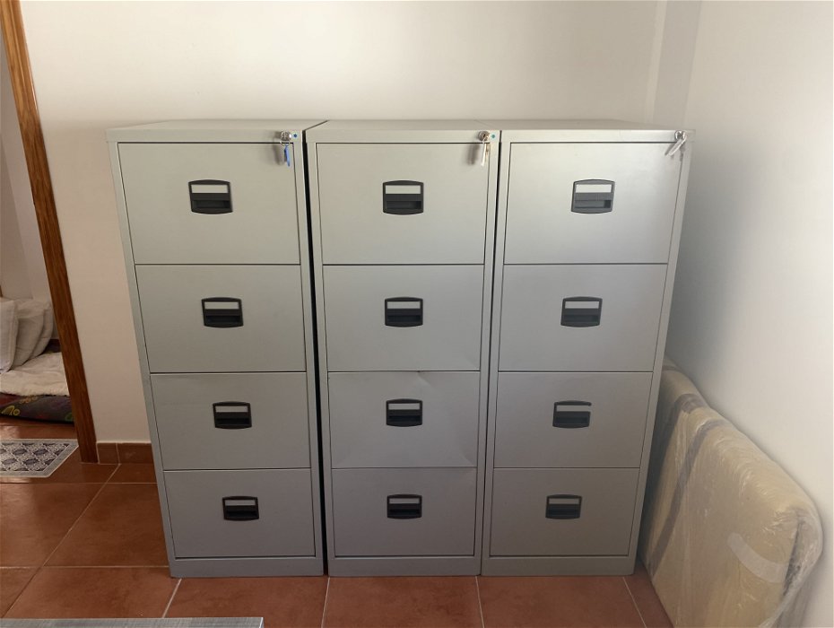For sale: 3 grey metal filing cabinets