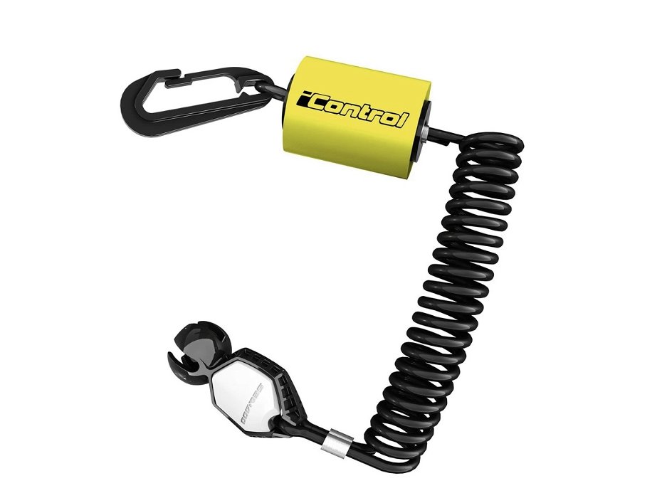 Seadoo keys on coil key chain with bright yellow floater
