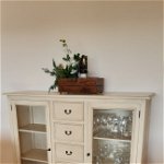 For sale: Glass fronted solid wood side cabinet
