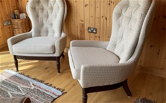 For sale: A pair of Victorian button back arm chairs