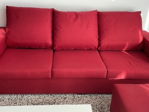 For sale: Red 3 seater sofa and footstool
