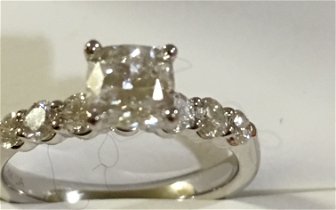 Engagement Ring - square center diamond with 6 surrounding diamonds